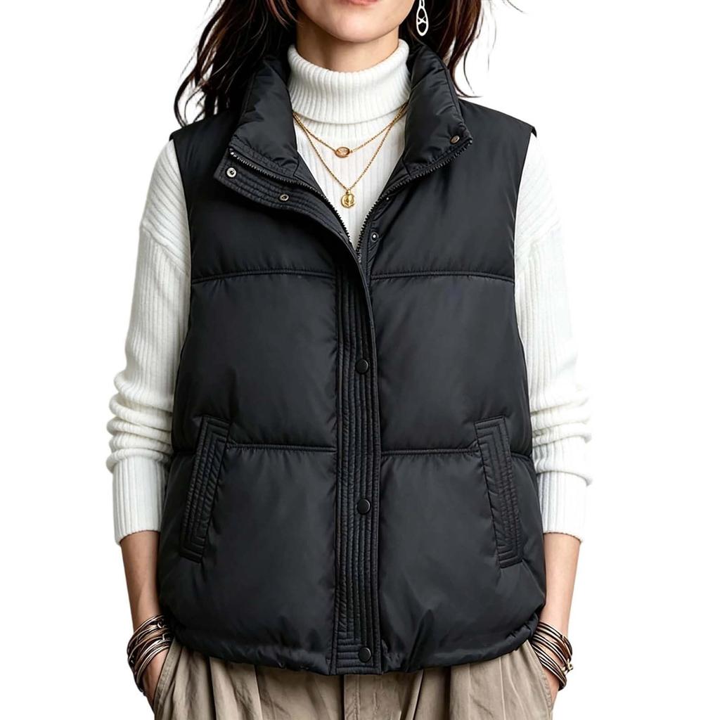 Women's Color Loose Fit Stand Collar Sleeveless Jacket
