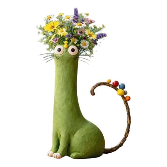 Handcrafted Quirky Cat Vase Whimsical Resin Cat Shaped Flower Vase for Flowers Pampas Grass Funny Kitty Ornament for Home Office Shelf Decor Gift
