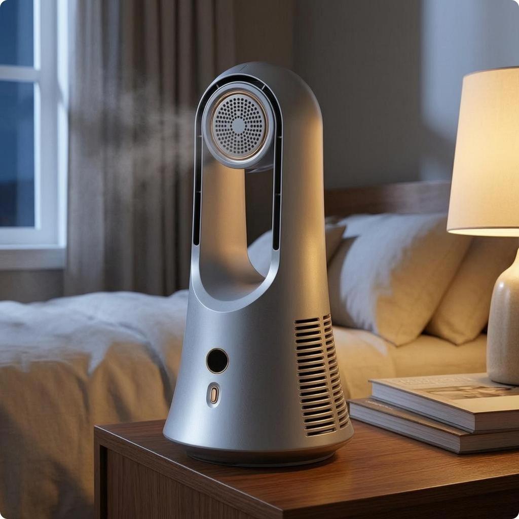 Bladeless Desk Fan 6 Speeds Upright Tall White