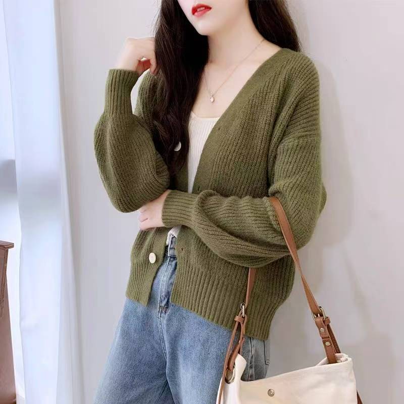 

Винтажный кардиган на пуговицах с V-образным вырезом, новая свободная ленивая ветровка, мягкий восковой свитер для женщин, весна и осень average size