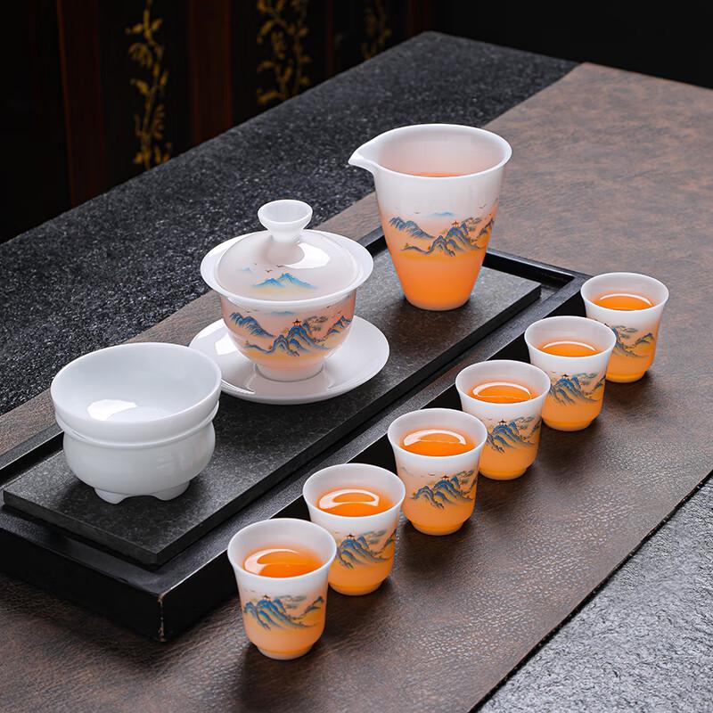 Tuopai 10-Piece White Porcelain Covered Bowl Tea Set