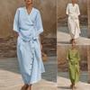 Women's Wrap Tie Blouse and Button Midi Skirt Two Piece Casual Summer Loungewear Set
