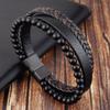 Men Classic Fashion High Quality Leather Bracelet Obsidian Beaded Multi Layer Leather Bracelet For Men Jewelry Gift