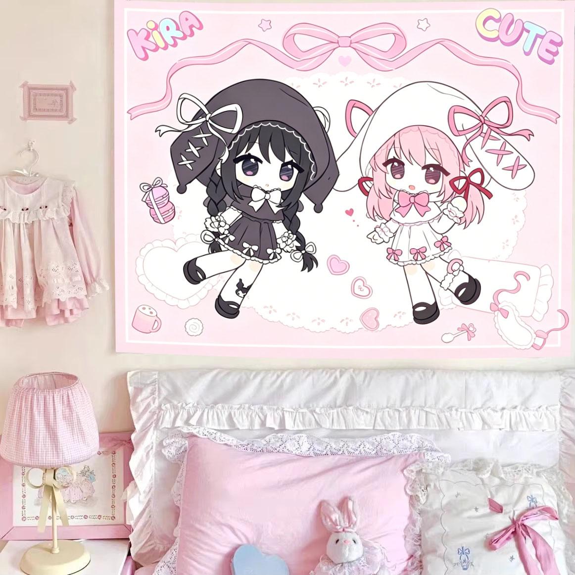 Magical Girl Japanese Anime Wall Tapestry Pink American FlagBohemian Tapestry Bedroom Dorm Tapestry Aesthetic Wall Hanging Decor 100X70CM