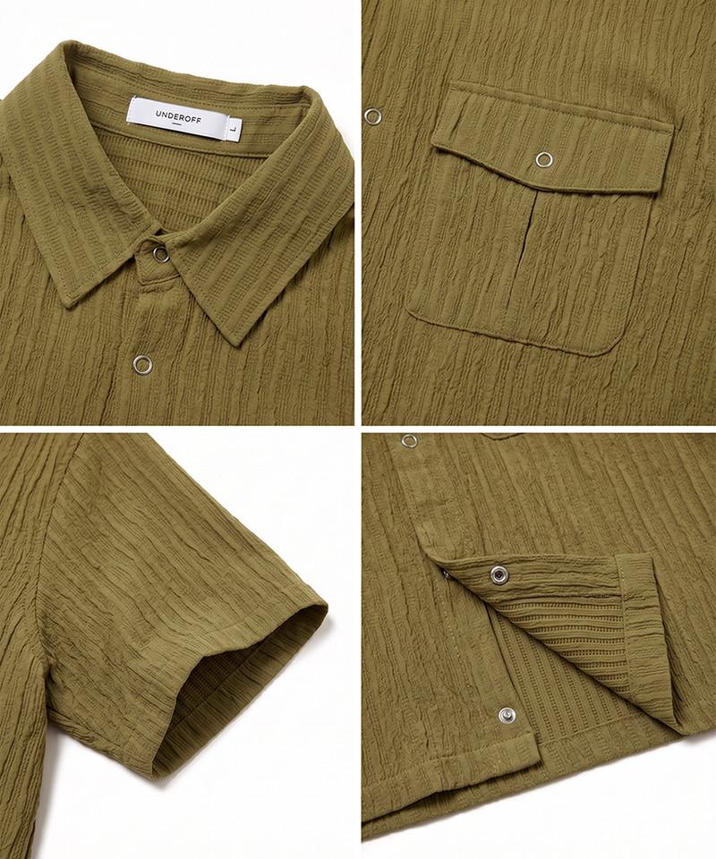 UNDEROFF Wrinkle Crop Pocket Short Sleeve Shirt Khaki