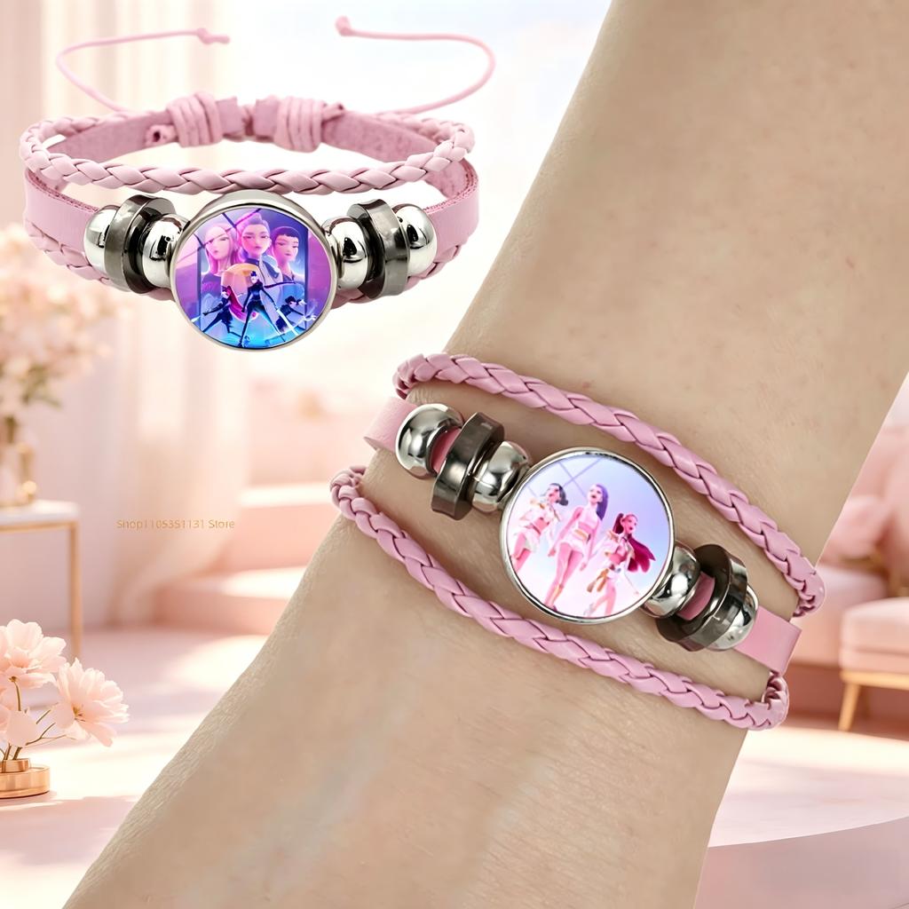 Anime Hand Bracelet Braided Leather Adjustable Wristband Cute Cosplay Accessories Birthday Gift for Kids Girls Fans 3 colors