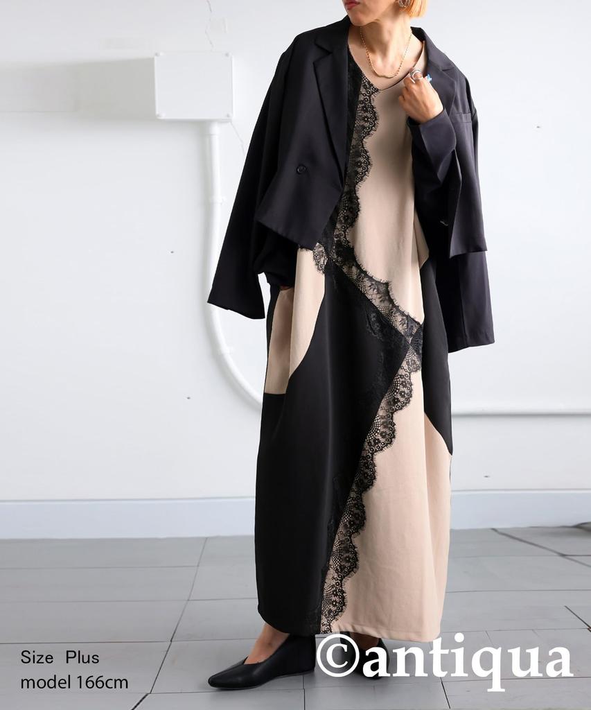 Antiqua Long Regular Size Mixed Women's Lace-Trimmed Dress, Sleeve, PN-00512, (S-L), 85,