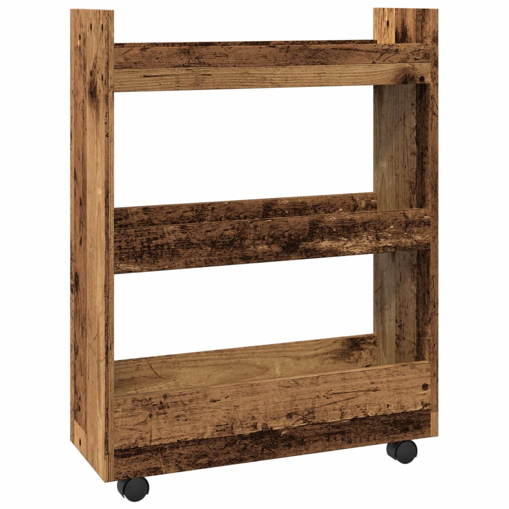 Narrow Storage Cart 3 Tiers Reclaimed Wood Look Engineered Wood