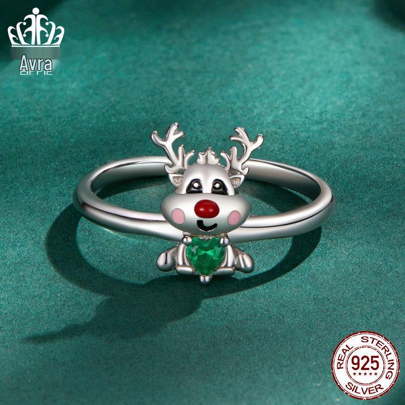 Everlove Reindeer Moose S925 Sterling Silver Rhodium-Plated Open Ring for Women