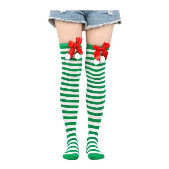 1 Pair Christmas Stockings Colorblock Striped Retro Bright Color Bow Decor Anti-slip Skinny Performances