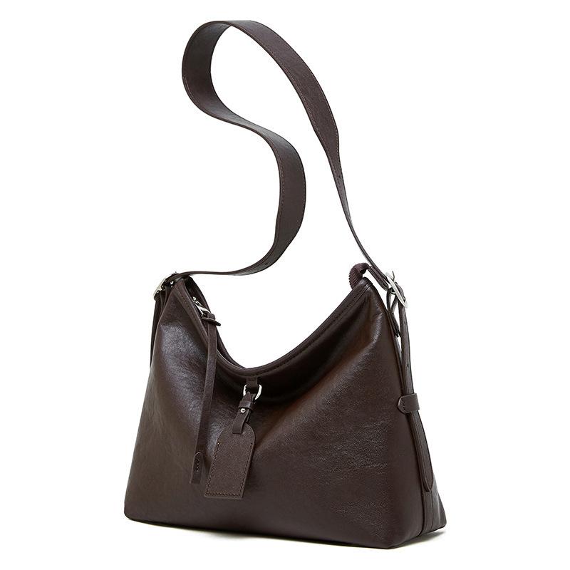 

Leather Women S Bag Lazy Style First Layer Vegetable Tanned Cowhide Tote Bag Large Capacity Shoulder Bag Simple Versatile Messenger Bag кавовий