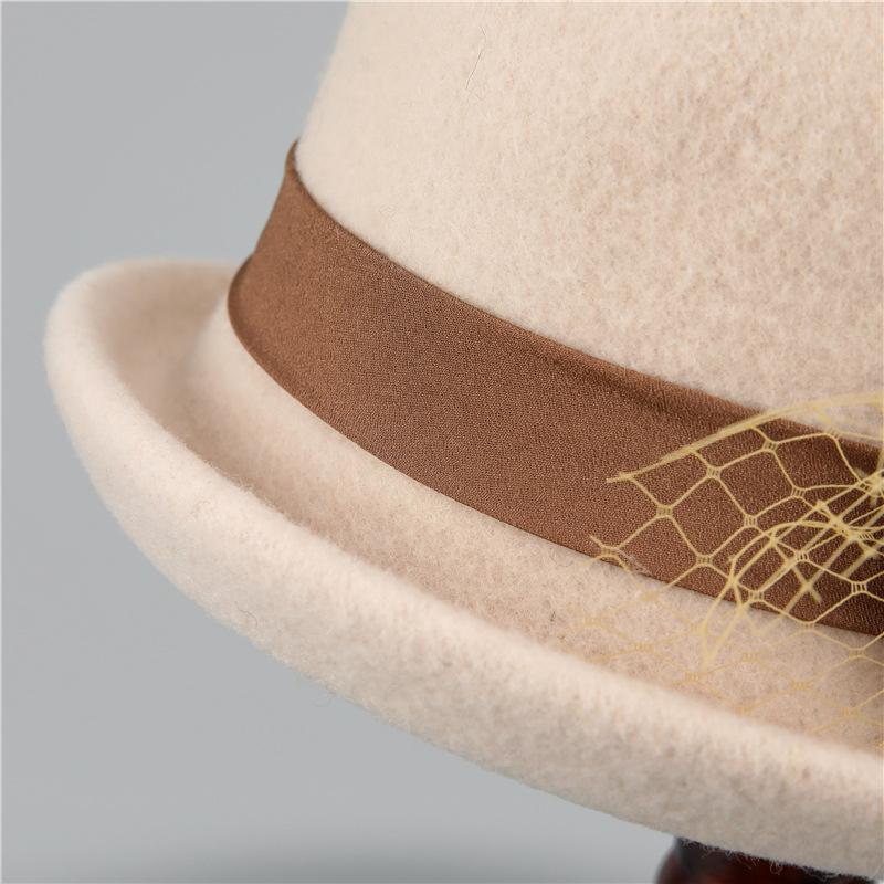 Hatt Dame høst og vinter ull varm bøttehatt Allsidig blomsterkrøllet topphatt Britisk mote ull pottelue