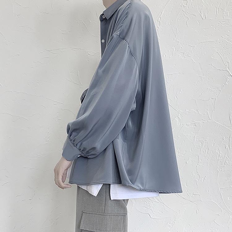 Men's Loose Fit Korean Style Pleated Cuff Shirt with Long Sleeves - Spring/Autumn Fashion.