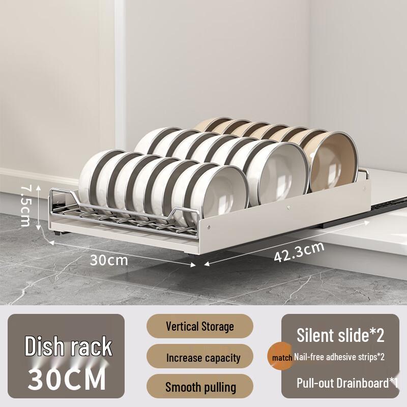 OIMG No-Drill Pull-Out Stainless Steel Dish Rack