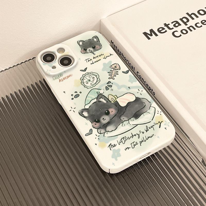 Applicable To Apple 11/11promax Cartoon Small Fresh 11 Film Mobile Phone Case 11pro Good Night Black Cat English
