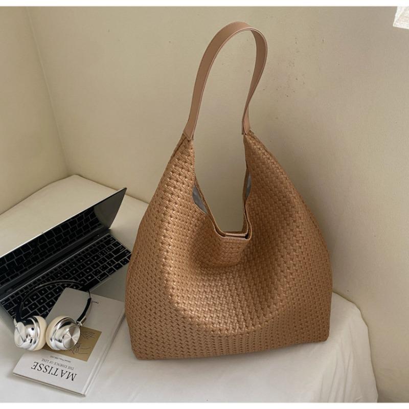 

Вязаная сумка большой вместимости женская летняя новая повседневная на плечо подмышку текстурная сумка-тоут для поездок абрикосовый