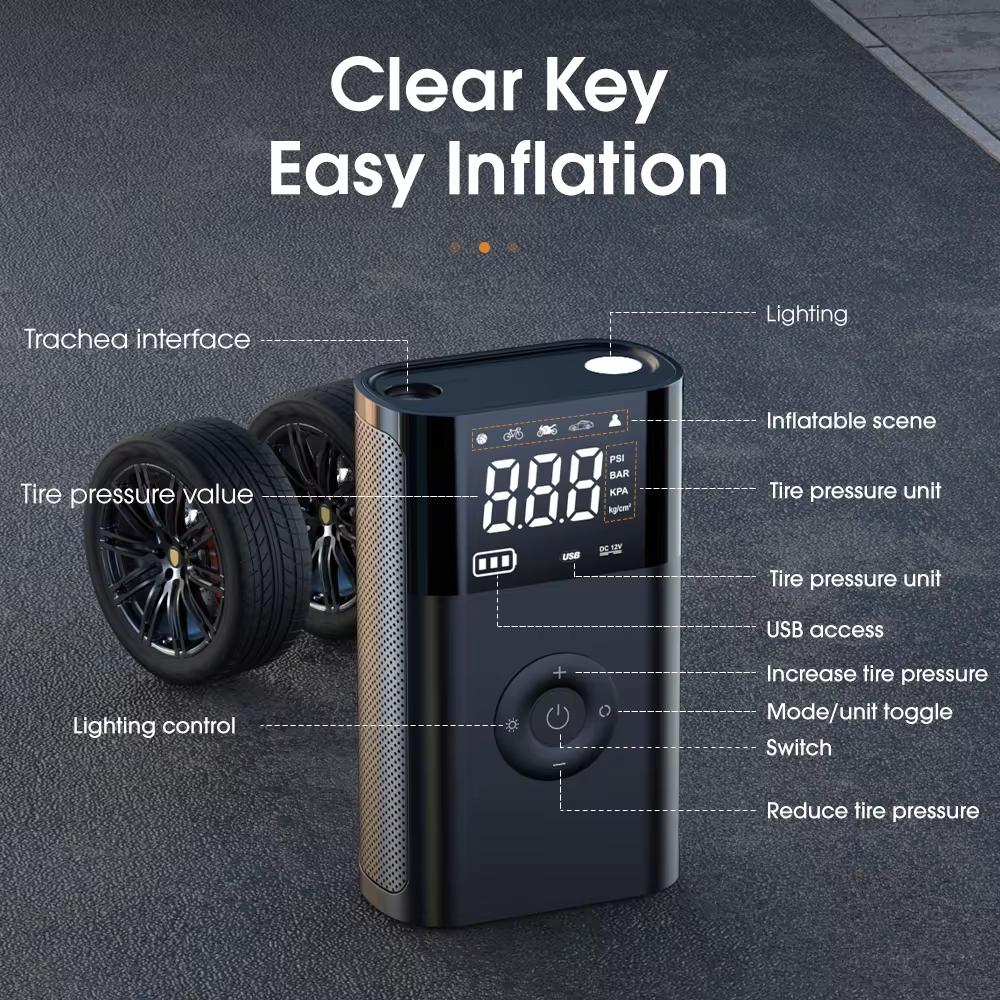 Carsun Portable Inflator Compressor Pump Cordless Electric Tire Pump Smart Digital Display with LED Light for Car Motorcycle Bicycle Tire Ball