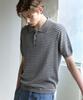 DRAW FIT Repose Striped Polo Knit [Melange Grey]