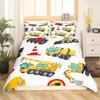 Conjunto de Roupa de Cama com Desenho de Escavadora e Trator de Construção 2/3 Peças King Amarelo Capa de Edredom Caminhão de Máquinas Capa de Colcha de Poliéster Carro para Crianças