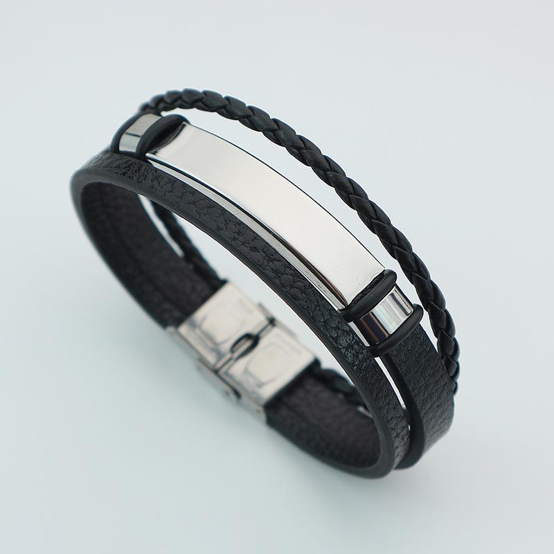 Европейско-американский ручной работы кожаный шнур титановая сталь гравировка парный браслет - Рождественский подарок