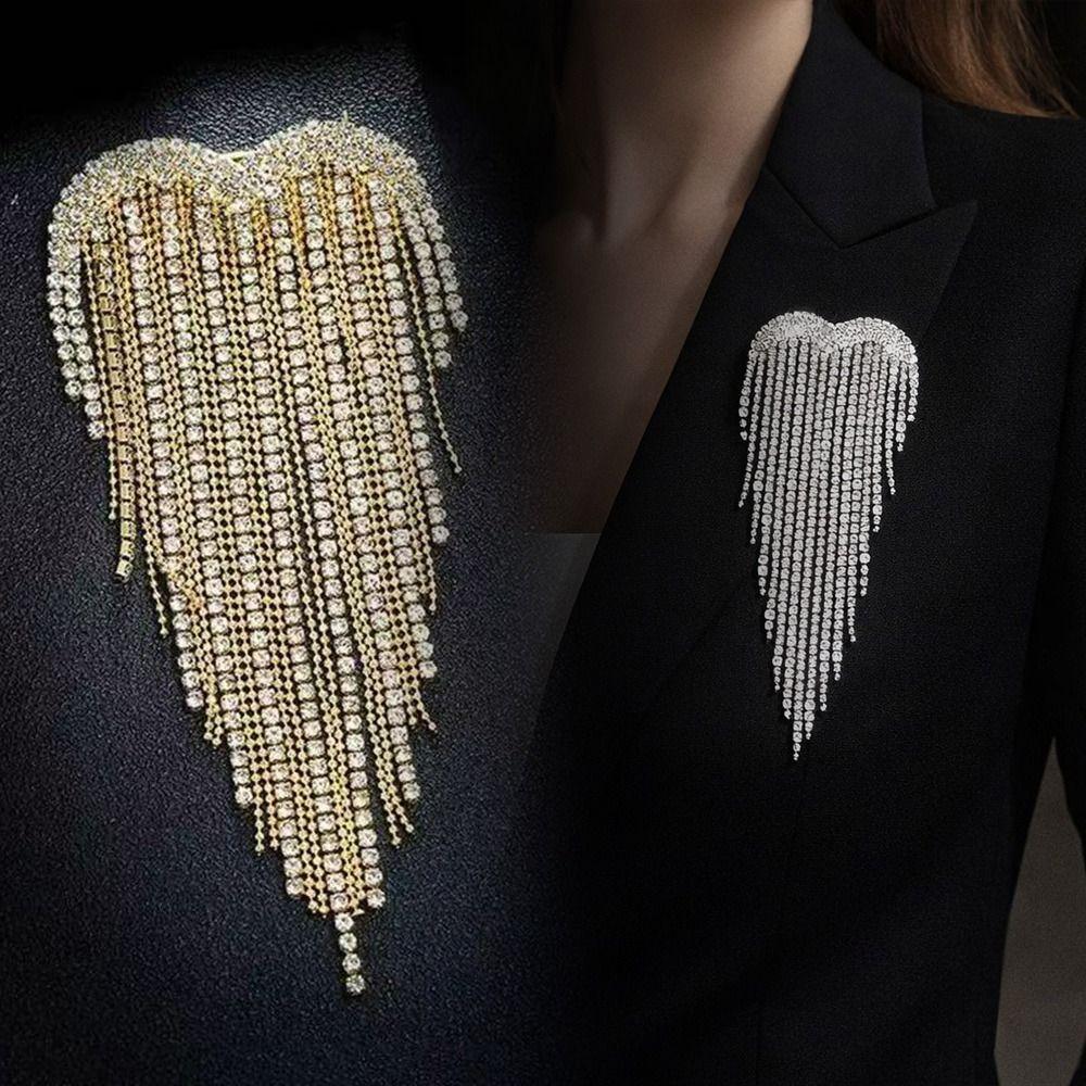 Rhinestone Tassel Brooch Heart Studded Diamond Brooch New Lapel Brooch