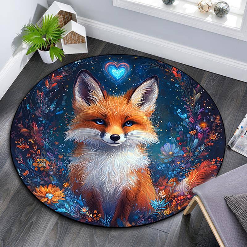 Magical Fox Round Area Rug,Carpet Rug for Living Room Bedroom Sofa Playroom Decor,Non-slip Floor Mat