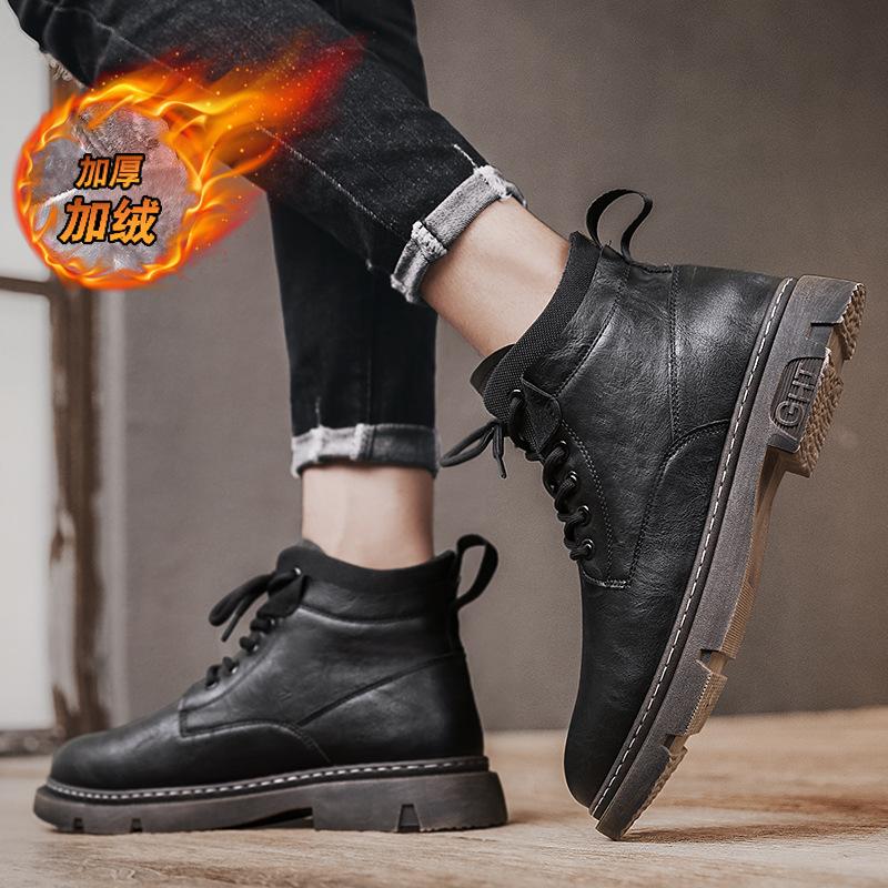 British Style Retro Martin Boots Fleece Thickened Warm Youth Tide Tooling Short Boots Men'S Shoes