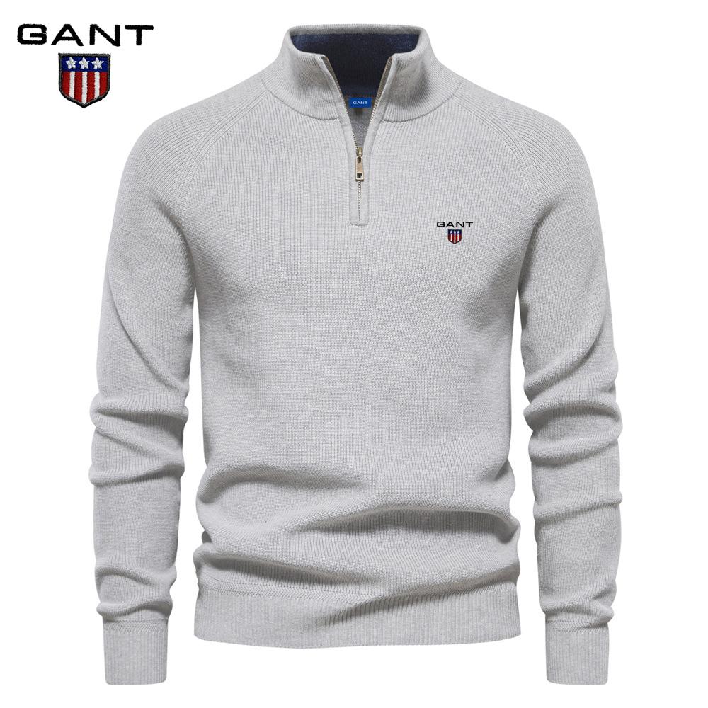 

Gant Autumn and Winter Embroidery New Men s Semi Open Sweater Men s Long Sleeved Stand Up Collar Solid Color Versatile Casual Top XL