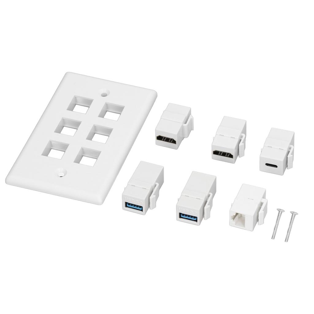 6 Port Wall Plate 2xHD Multimedia Interface 2xUSB3.0 1xType C 1xCat6 Ethernet Wall Plate for TV