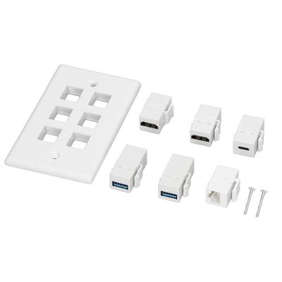 6-Port-Wandplatte, 2 x HD-Multimedia-Schnittstelle, 2 x USB 3.0, 1 x Typ C, 1 x Cat6-Ethernet-Wandplatte für TV