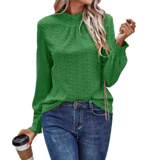 

Shirt Puff Long Sleeve Stand-Up Stretchy Pullover Collar Soft Tops Hollow Design Casual Tops Office S