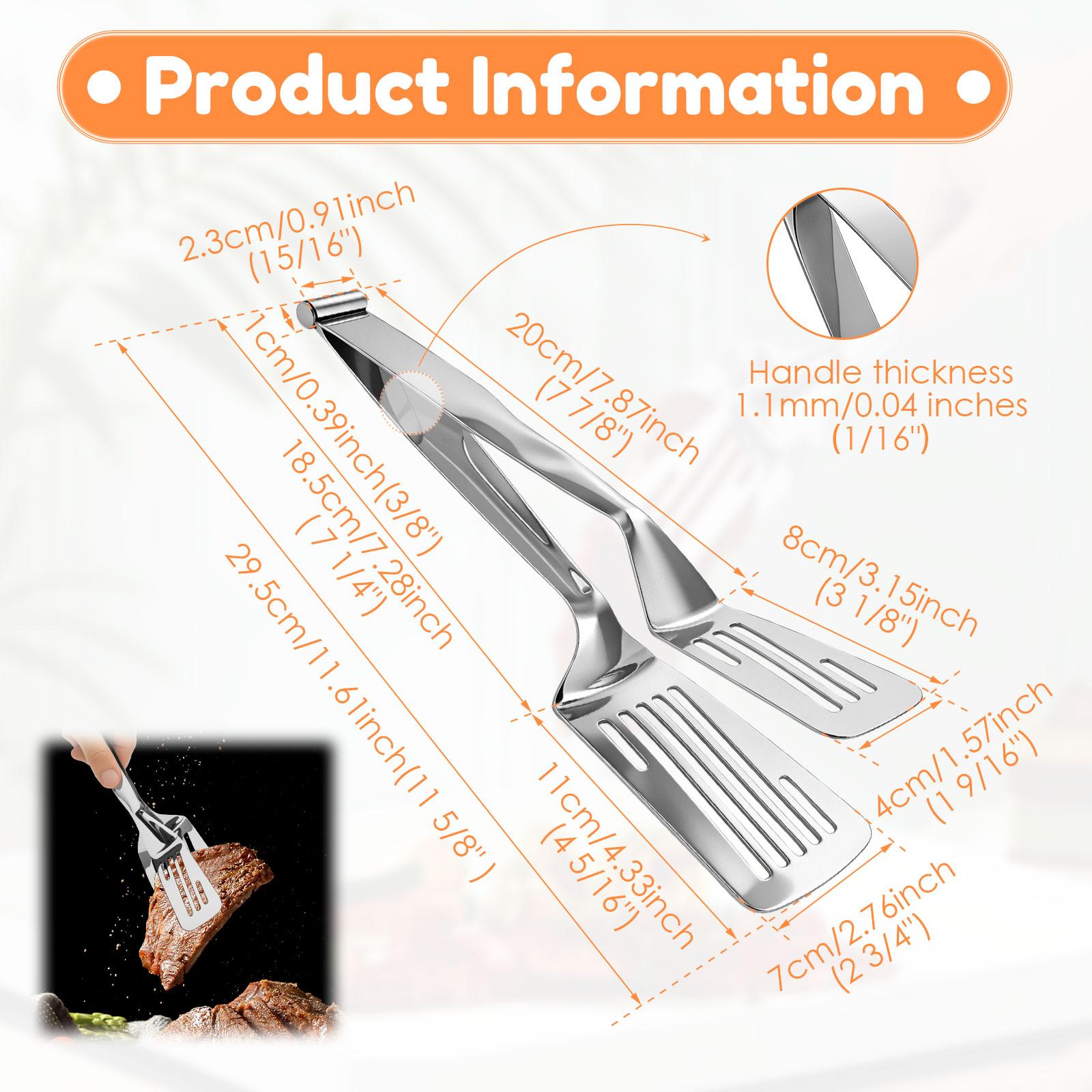 

11 Inch Stainless Steel Cooking Tongs Metal Spatula BBQ Tong 2 in1 Multifunc Kitchen Flipping Tong Stir Frying Meat Food Spatula