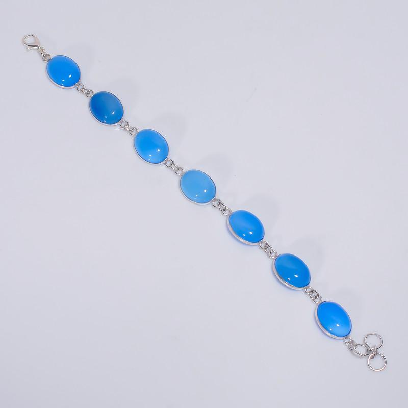 

Elegant Top Grade Qualite 100% Natural Blue Chalcedony Oval Shape Ethnic Style Handmade Jewelry 925 Steling Silver Bracelet 7-8 WSJ-5190 7-8