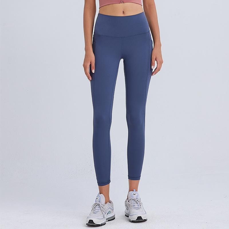 Naked high waist pocket yoga pants women's peach hip-lifting fitness pants training running sports leggings can be worn outside