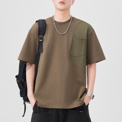 Pocket Short-sleeved T-shirt for Mens Summer Updated Comfortable Fit Five-quarter Sleeve Round Neck T-shirt for Men