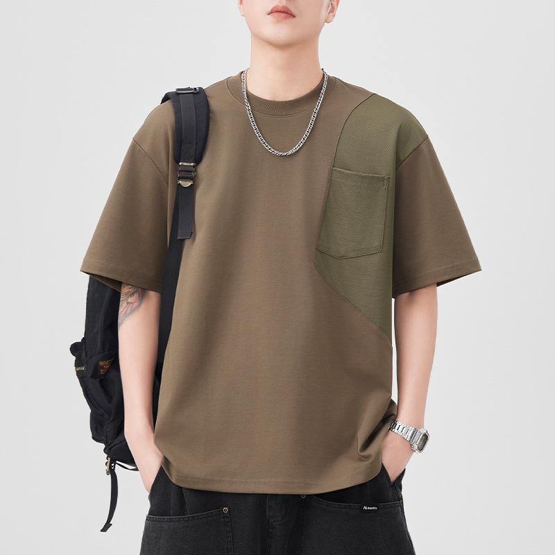 Pocket Short-sleeved T-shirt for Men's Summer New Loose Five-quarter Sleeve Round Neck T-shirt for Men