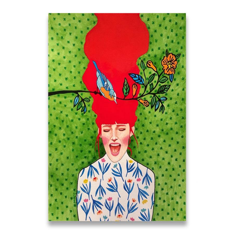 Vintage Abstract Girl Long Hair Flower Women Wall Art Canvas Painting Fashion Poster Wall Pictures For Living Room Home Decor