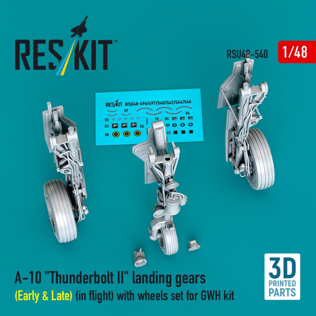Reskit Thunderbolt II Landing Gear Great Plastic Model Kit Parts 1/48 A-10 (Early/Late Model, Unloaded) (For Wall) RSKU48-0540 (Airplane)