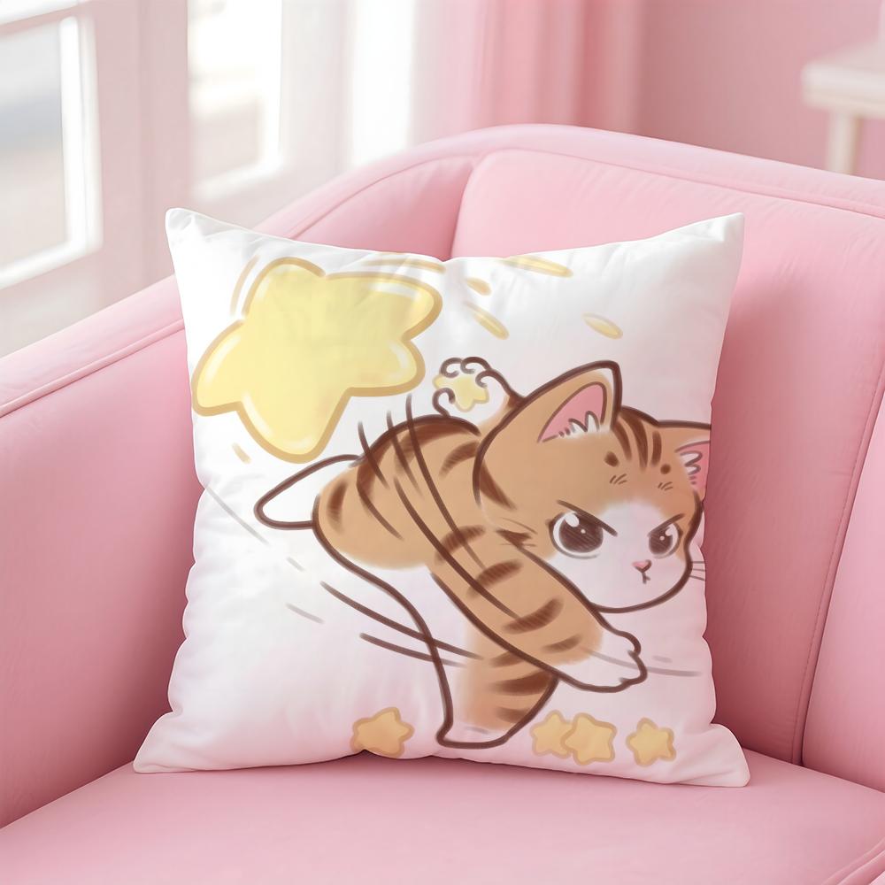 Cute Cat Athlete Childlike Heart Cushion Cover Linen Pillowcase Cover Soft Decor for Sofa Home Room