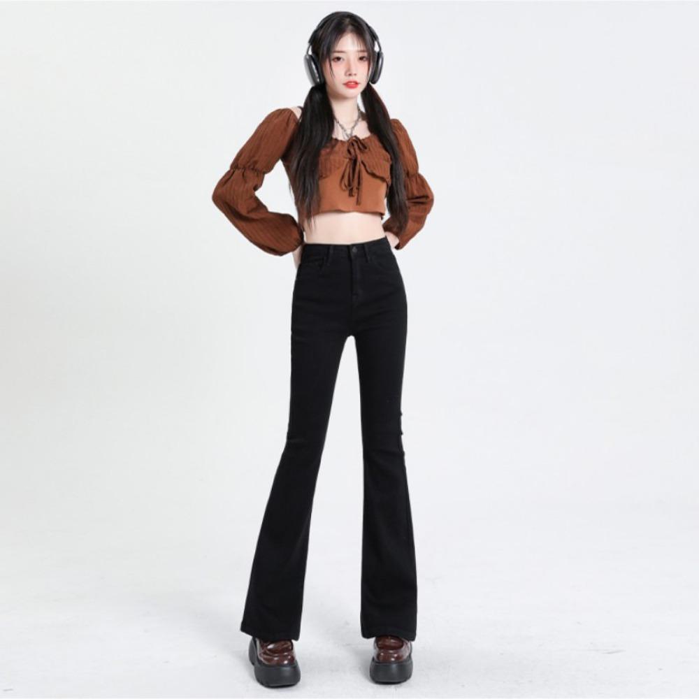 

Детские джинсы микро-клеш весна-осень новые темпераментные с высокой талией тонкие корейская версия брюки-подковы тренд инс 2XL чёрный