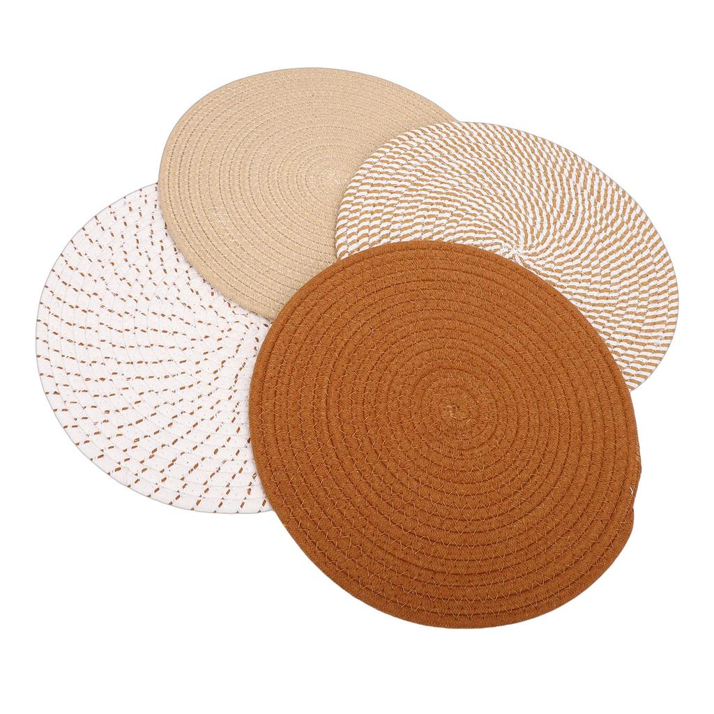 4 Pcs 13 Inch Round Woven Placemat Set Non Slip Bohemian Table Place Mats Heat Resist for Kitchen Dining