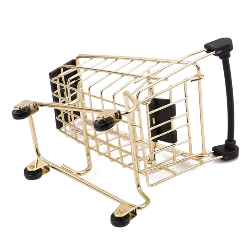 Creative Mini Supermarket Shopping Trolley Phone Holder Office Desk Storage Cart Toy Handcart