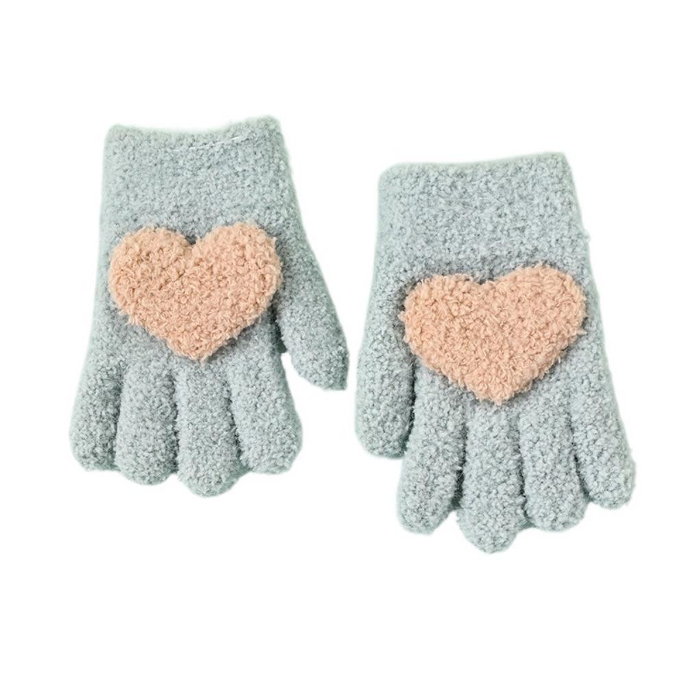 

2Pairs Cute Baby Knitted Mittens Heart Shaped Solid Plush Gloves Gift Children s Warm Gloves Girls зелёный
