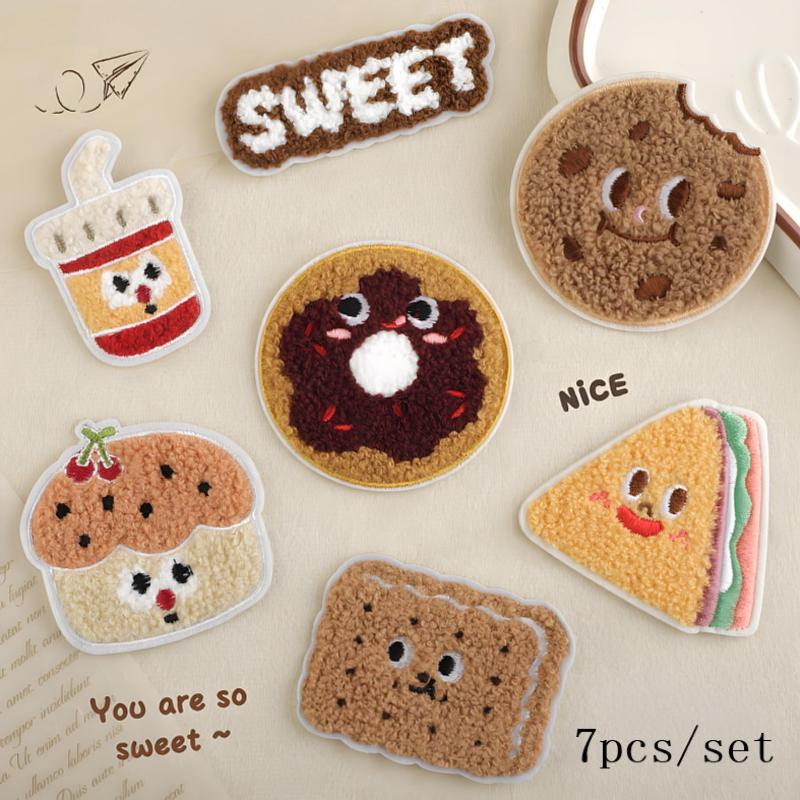 Self Adhesive Biscuits French Frie Patch For Clothing Iron On Embroidered Fabric Badge Patch Diy Apparel Accessories