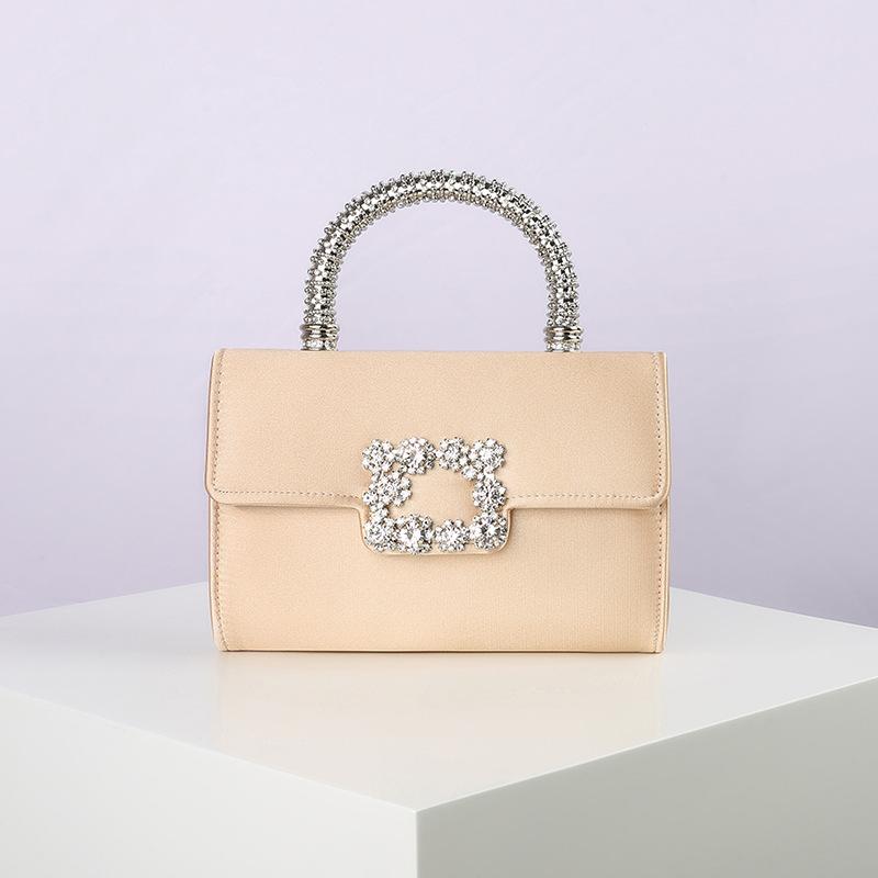 

Rhinestone Square Shape Solid Pattern Magnetic Closure Multi-Strap Evening Daily Use Fashion Handheld Bag with Polyester Lining L19xW5xH13cm шампанского