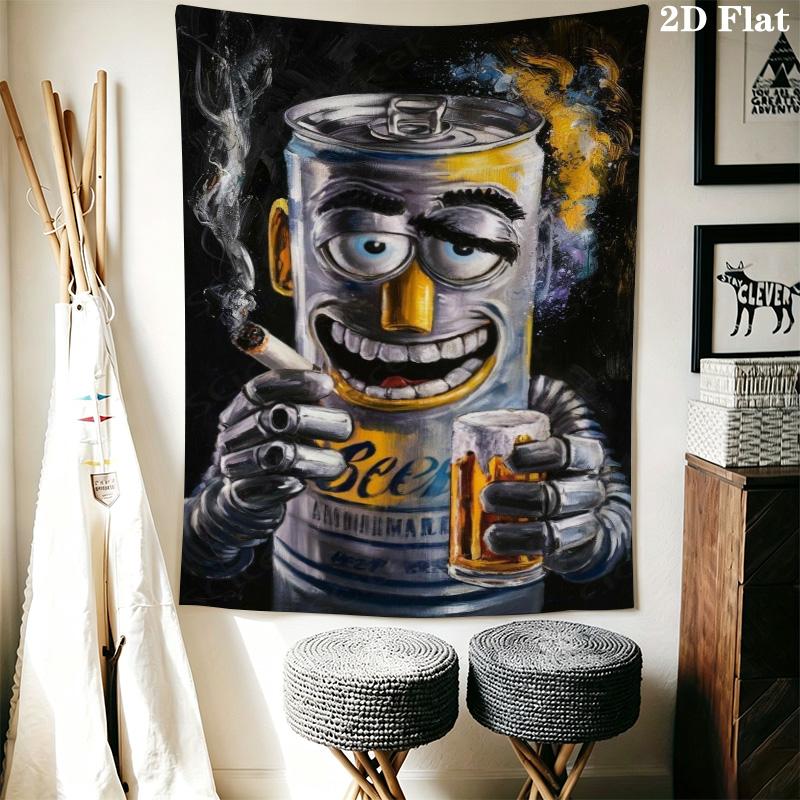 Vintage Bartender Beer Tapestry, Retro Pub Beer Mug Recipe Art Wall Hanging for Basement Bar Room