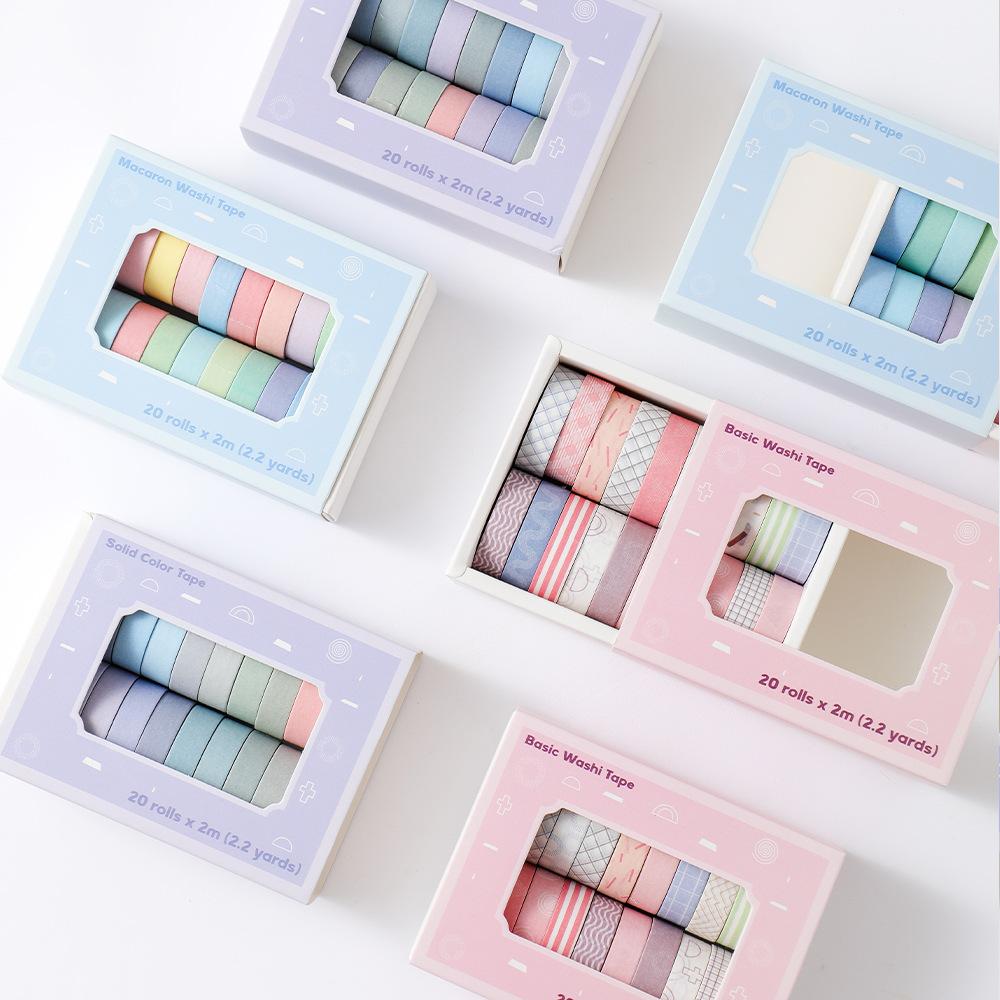 20 Rolls Macaron Washi Tape Set Rainbow Masking Tape Set 10mm(0.4 Inch) Wide Colorful Decorative Tape For DIY Art Craft A7855