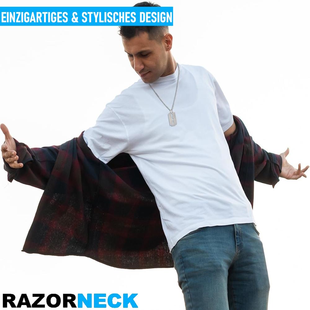 RAZORNECK მამაკაცის სამართებლის ყელსაბამი უჟანგავი ფოლადი სამართებლის პირი ჰიპ ჰოპი ძაღლის ჟეტონი