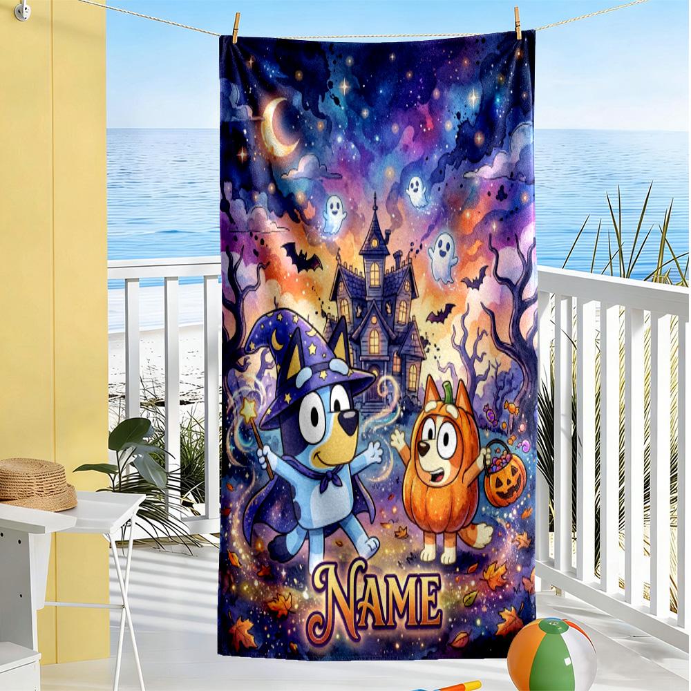 Halloween Night Adventure Customized Name Beach Towel Super Soft Microfiber Quickdry Fabric