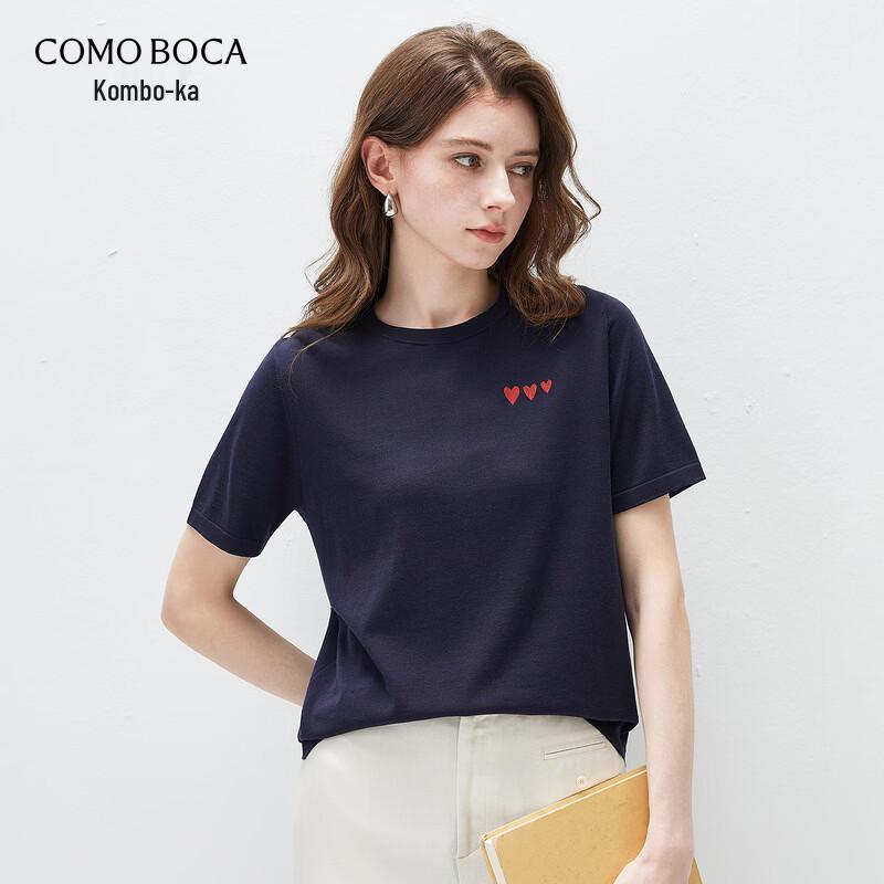 Komong Boca Silk Blend Heart Embroidered Knit T-Shirt